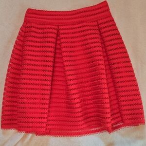 Express Bright Red Mini A-Line Skirt Pleated Mesh W/ Lining Dior Twinsie Sz 00
